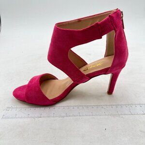 XYD Hot Pink Open Toe Ankle Wrap Back Zipper High Heels Cutout Strappy Sandals